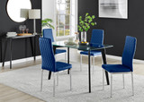 Malmo Glass and Black Wooden Leg Dining Table & 4 Velvet Milan Chairs - Malmo-retangle-glass-blk-table-4-navy-milan-velvet-sil-chair.jpg