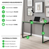 Kendrick Desk 140 Walnut Top Black Legs - Kendrick Walnut Black 140 Infographic.png