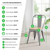 2x Colton Green 'Tolix' Style Metal and Wood Dining Chairs - Colton Wood Dining Chair Infographic.png