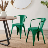 2x Colton 'Tolix' Style Green Metal Dining Chairs with Arms - Colton-Metal-Tolix-Green-Armed-Dining-Chairs-.jpg