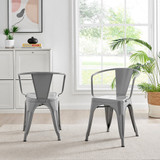 2x Colton Grey 'Tolix' Style Metal Dining Chairs with Arms - Colton.Dining.Chairs.Armed.Grey-2v.jpg