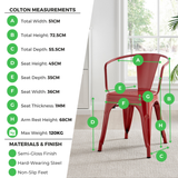 2x Colton Grey 'Tolix' Style Metal Dining Chairs with Arms - Colton Arm Dining Chair Infographic.png