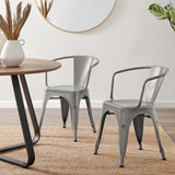 2x Colton Grey 'Tolix' Style Metal Dining Chairs with Arms - Colton-Metal-Tolix-Grey-Armed-Dining-Chairs-CROP.jpg