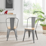 2x Colton Grey 'Tolix' Style Metal and Wood Dining Chairs - Colton-Dining-Chairs-Wood-Grey-1v.jpg