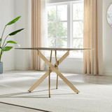 Leonardo Rectangle Brown/Grey Marble Glass and Gold Metal 4 Seat Dining Table - Leo-Marble-GLD-Leg-dininig Table-4-Seat-grey-3.jpg
