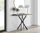 Leonardo Glass Marble Effect Top Black Legs Console Table - Leonardo-console-table-grey-marble-black-leg-1.jpg