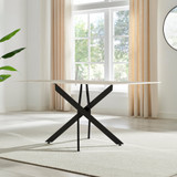 Leonardo Rectangular White Marble Glass and Black Metal 6 Seater Dining Table - Leo-Marble-BLK-Leg-dininig -Table-6-Seat-white-3.jpg