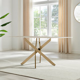 Leonardo Rectangular White Marble Glass and Gold Metal 6 Seater Dining Table - Leo-Marble-GLD-Leg-dininig Table-6-Seat-white-3.jpg