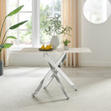 Leonardo Rectangular White Marble Glass and Silver Metal 4 Seater Dining Table - Leo-Marble-SIL-Leg-dininig-Table-4-Seat-white-2.jpg