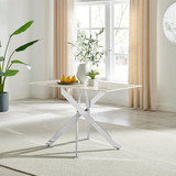 Leonardo Rectangular White Marble Glass and Silver Metal 4 Seater Dining Table - Leo-Marble-SIL-Leg-dininig-Table-4-Seat-white-1.jpg