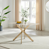 Leonardo Rectangular White Marble Glass and Gold Metal 4 Seater Dining Table - Leo-Marble-GLD-Leg-dininig Table-4-Seat-white-1.jpg