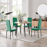 Koko Oak Effect Round Dining Table & 4 Velvet Milan Black Leg Chairs - koko-oak-round-dining-table-4-green-velvet-milan-black-chairs-set.jpg