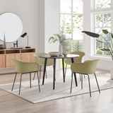 Koko Walnut Effect Round Dining Table & 4 Harper Black Leg Chairs - koko-walnut-round-dining-table-4-taupe-plastic-harper-black-chairs-set.jpg