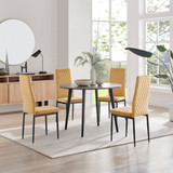 Koko Walnut Effect Round Dining Table & 4 Velvet Milan Black Leg Chairs - koko-walnut-round-dining-table-4-mustard-velvet-milan-black-chairs-set.jpg