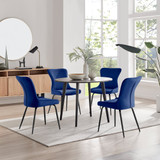 Koko Walnut Effect Round Dining Table & 4 Nora Black Leg Chairs - koko-walnut-round-dining-table-4-blue-velet-nora-black-chairs-set.jpg