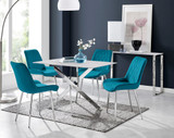 Leonardo White Glass Marble Effect Silver Leg Table & 4 Pesaro Silver Chairs - leonardo-4-wht-mrb-chrome-din-tbl-4-blu-pes-velv-chair.jpg