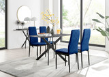 Leonardo Brown/Grey Glass Marble Effect Black Leg Table & 4 Velvet Milan Black Leg Chairs - leonardo-gry-mrb-4-blk-din-tbl-4-nvy-velv-mil-blk-chair.jpg