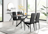 Leonardo Brown/Grey Glass Marble Effect Black Leg Table & 4 Velvet Milan Black Leg Chairs - leonardo-gry-mrb-4-blk-din-tbl-4-black-velv-mil-blk-chair.jpg