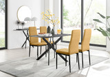 Leonardo Brown/Grey Glass Marble Effect Black Leg Table & 4 Velvet Milan Black Leg Chairs - leonardo-gry-mrb-4-blk-din-tbl-4-mustard-velv-mil-blk-chair.jpg