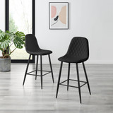 2x Corona Black Faux Leather Counter Stools Black Legs - Corona-Bar-Chair-Black-Faux-Leather-Black-Legs-2.jpg