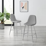 2x Corona Grey Faux Leather Counter Stools Silver Legs - Corona-Bar-Chair-Grey-Faux-Leather-Silver-Legs-2.jpg