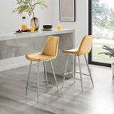 2x Pesaro Mustard Yellow Velvet Counter Stools Silver Legs - Pesaro-Bar-Chair-Mustard-Velvet-Silver-Legs-1.jpg