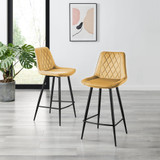 2x Pesaro Mustard Yellow Velvet Counter Stools Black Legs - Pesaro Bar Chair-Mustard Velvet-black Legs-2.jpg