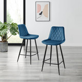 2x Pesaro Navy Velvet Bar Stools Black Legs - Pesaro-Bar-Chair-Navy-Velvet-BlackLegs-2.jpg