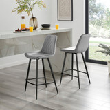 2x Pesaro Grey Velvet Counter Stools Black Legs - Pesaro-Bar-Chair-Grey-Velvet-Black-Legs-1.jpg