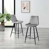 Pesaro 2x Grey Velvet Black Leg Bar Chair - Pesaro-Bar-Chair-Grey-Velvet-Black-Legs-2.jpg