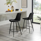 Furniturebox UK Counter Stools - Pesaro Black Velvet Upholstered Dining Chair Black Metal Legs - Modern Style Diamond Quilted Stitching To Back - Contemporary Dining Kitchen Furniture - Pesaro-Bar-Chair-Black-Velvet-Black-Legs-1.jpg