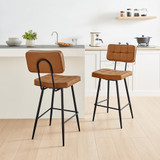 Furniturebox UK Dining Counter Stools - 2x Braxton Tan Brown Faux Leather Black Leg Counter Stools - Pair of Counter Stools - Square Stitching - Modern Dining Room and Kitchen Furniture - Braxton-Tan-Faux-Leather-Barstools-1.jpg