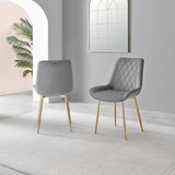 Novara 100cm Round Black Leg Dining Table & 2 Pesaro Gold Leg Chairs - Pesaro-grey-gold-dining-chair-2.jpg