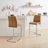 Lorenzo 2x  Tan Faux Leather & Silver Leg Bar Chairs - Lorenzo-Tan-Bar-Chair-HERO.jpg