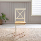 2x Millford Oak and Cream Solid Wood Crossback Dining Chairs - MILFORD-Solid-Wood-Cream-chair-Oak-seat-x2-straight-on.jpg