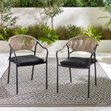Nanterre & Elba Black Metal & Rattan 4 Seat Round Table Garden Dining Set - ELBA-OUT-DIN-CHR-BLK-2-ANGLE.jpg