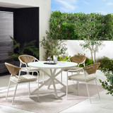 Nanterre & Elba Cream Metal & Rattan 4 Seat Round Table Garden Dining Set - Nanterre-Cream-Round-Garden-Table-4-Elba-Chairs-2.jpg