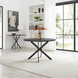 Novara Black Top Dining Table & 6 Halle Fabric Chairs - Novara-Black-120cm-round-dining-table-1.jpg