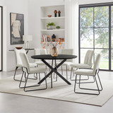 Novara Black Top Dining Table & 6 Halle Fabric Chairs - Novara-Black-120cm-round-dining-table-6-Halle-Cream-chair.jpg