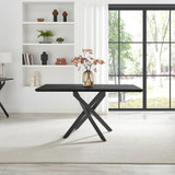 Leonardo Black Top Dining Table & 6 Halle Fabric Chairs - Leonardo-6-Dining-Table-Black-Top-Black-Legs-2.jpg