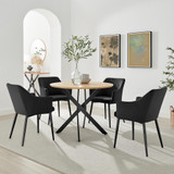 Novara Oak Effect Dining Table & 4 Calla Black Velvet Chairs - Novara-Oak-100cm-round-dining-table-Calla-Black-Velvet-chair.jpg