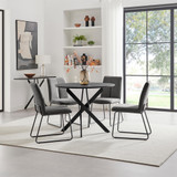 Novara Black Top Dining Table & 4 Halle Fabric Chairs - Novara-Black-100cm-round-dining-table-Halle-Dark-Grey-chair.jpg