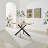 Leonardo Oak Effect Dining Table & 4 Halle Taupe Fabric Chairs - Leonardo-4-Dining-Table-Oak-Top-Black-Legs-1.jpg