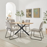 Leonardo Oak Effect Dining Table & 4 Halle Taupe Fabric Chairs - Leonardo-4-Dining-Table-Oak-Top-Black-Legs-Halle-Beige.jpg