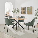 Leonardo Oak Effect Dining Table & 4 Beaumont Green Fabric Chairs - Leonardo-4-Dining-Table-Oak-Top-Black-Legs-Beaumont-Green-chair.jpg