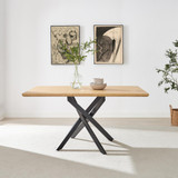 Leonardo Oak Veneer Dining Table & 6 Oak Masa Chairs - Leonardo-6-Dining-Table-Oak-Top-Black-Legs-2.jpg