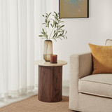 Penrose Round Walnut & Cream Marble Effect Side Table - Penrose-side-table-walnut&cream-marble-1.jpg