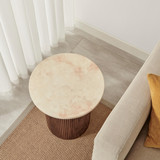 Penrose Round Walnut & Cream Marble Effect Side Table - Penrose-side-table-walnut&cream-marble-4.jpg