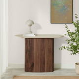 Penrose Rounded Walnut Wood & Marble Effect Console Table - Penrose-console-table-walnut-cream-marble-2.jpg