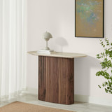 Penrose Rounded Walnut Wood & Marble Effect Console Table - Penrose-console-table-walnut-cream-marble-1.jpg